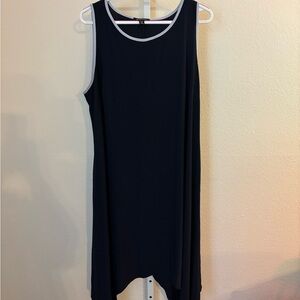 Elegant dark blue Sleeveless Dress with pockets. 2x